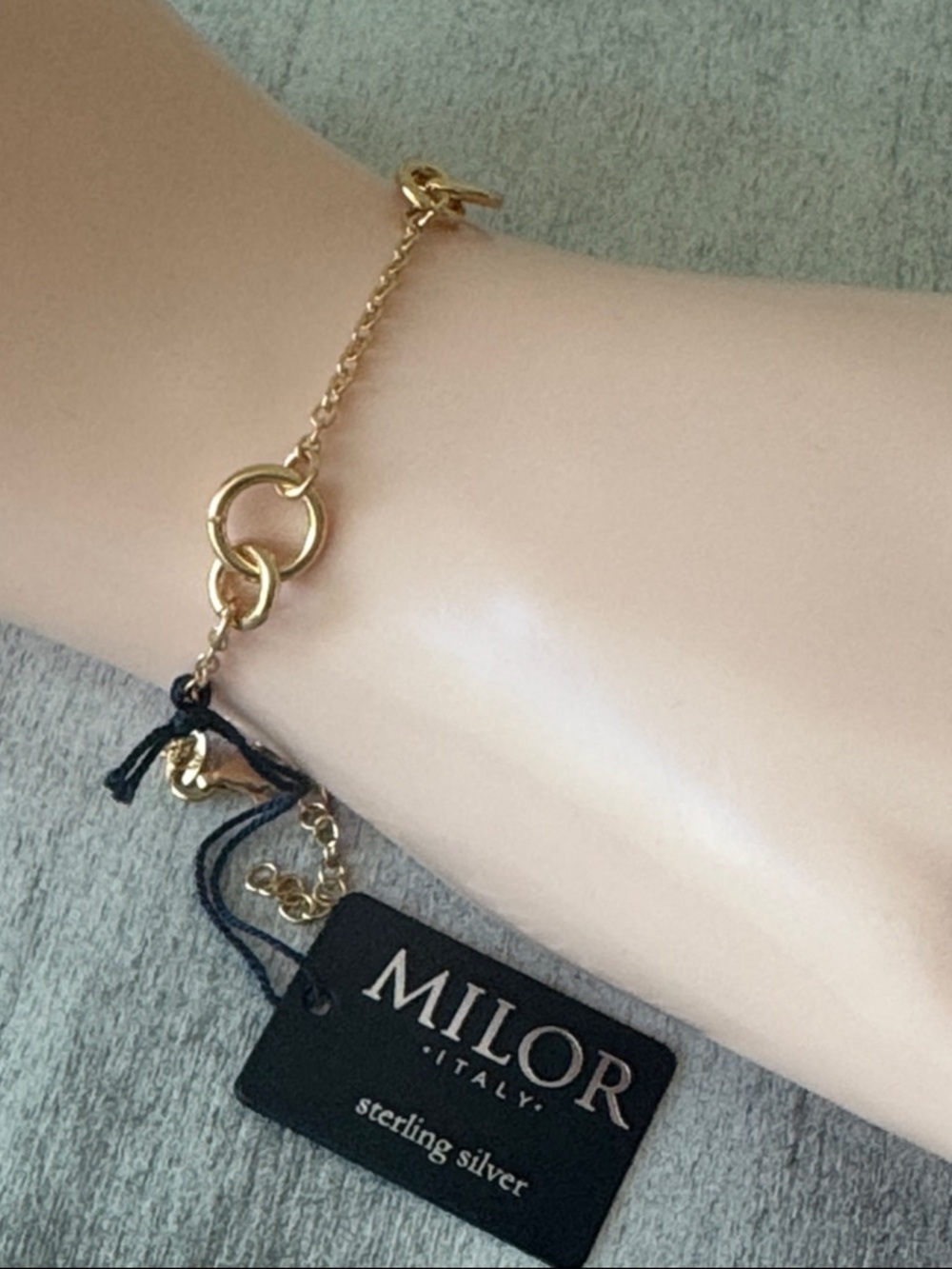 Milor 925 Sterling Silver Gold Plated Interlocking Link Chain Bracelet Italy